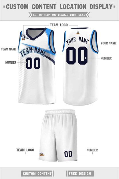 Custom White Navy Chest Color Block Sports Uniform Basketball Jersey