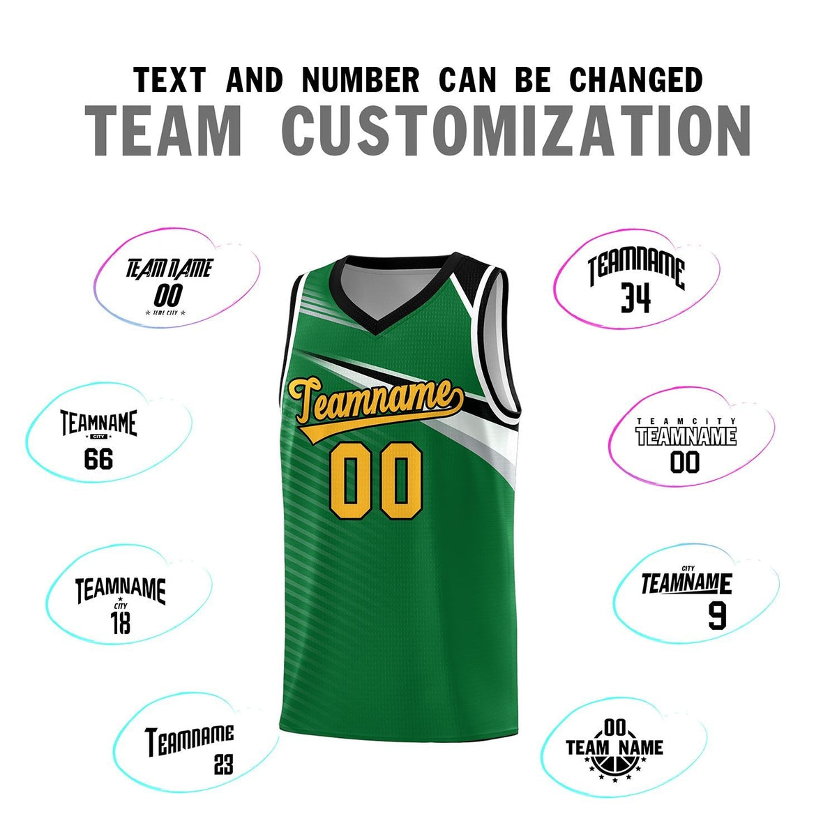Custom Kelly Green Gold-Black Chest Color Block Sports Uniform Basketball Jersey
