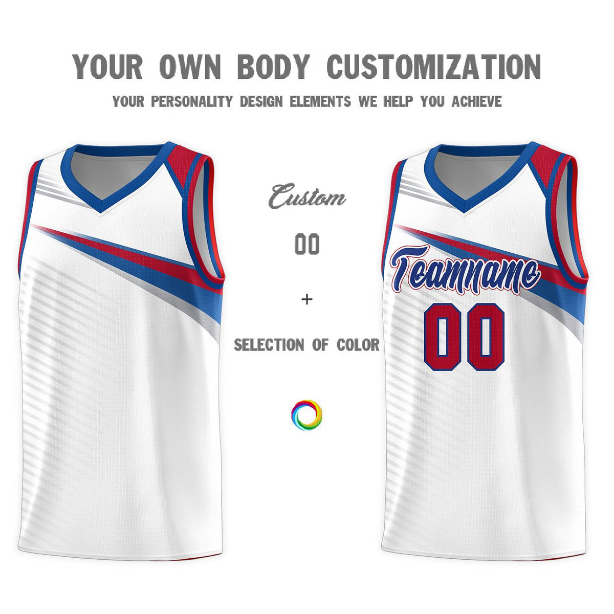 Custom White Royal Chest Color Block Sports Uniform Basketball Jersey