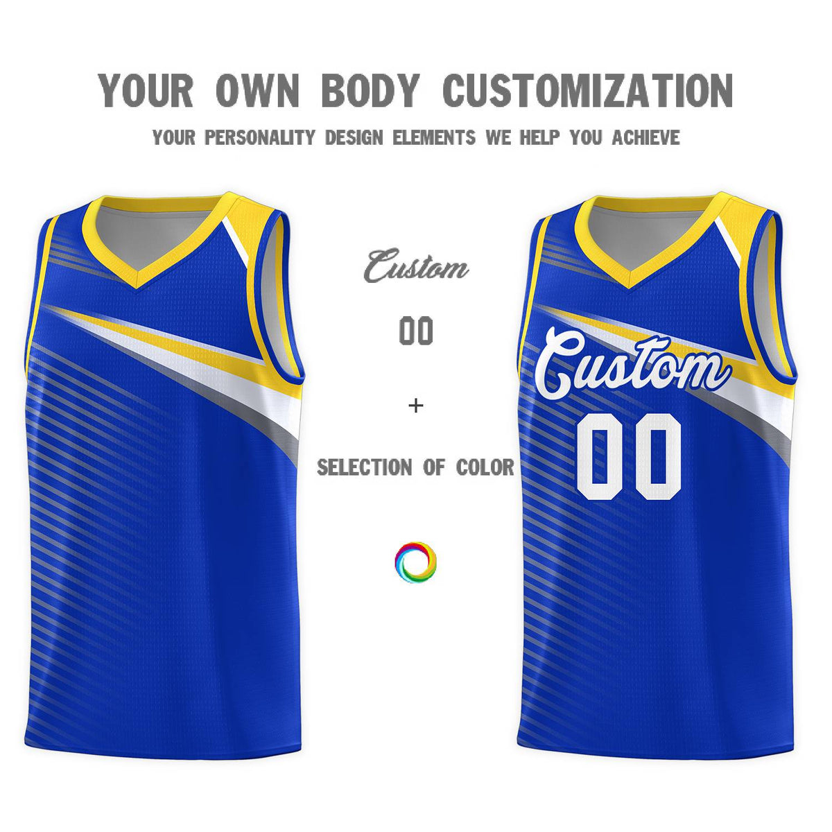 Custom Royal White Chest Color Block Sports Uniform Basketball Jersey