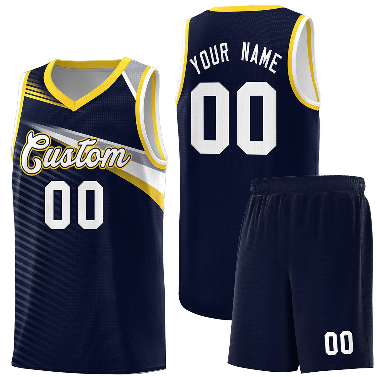 Custom Navy White Chest Color Block Sports Uniform Basketball Jersey