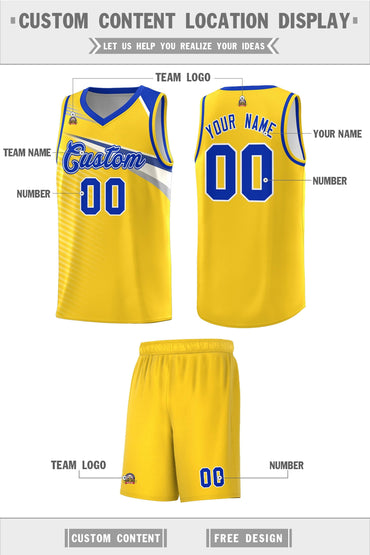 Custom Gold Royal-White Chest Color Block Sports Uniform Basketball Jersey