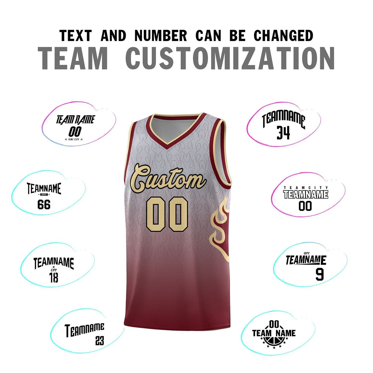 Custom Gray Crimson-Khaki Flame Gradient Fashion Sports Uniform Basketball Jersey