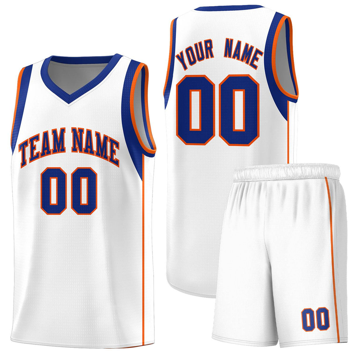 Custom White Royal-Orange Sleeve Color Blocking Classic Sports Uniform Basketball Jersey