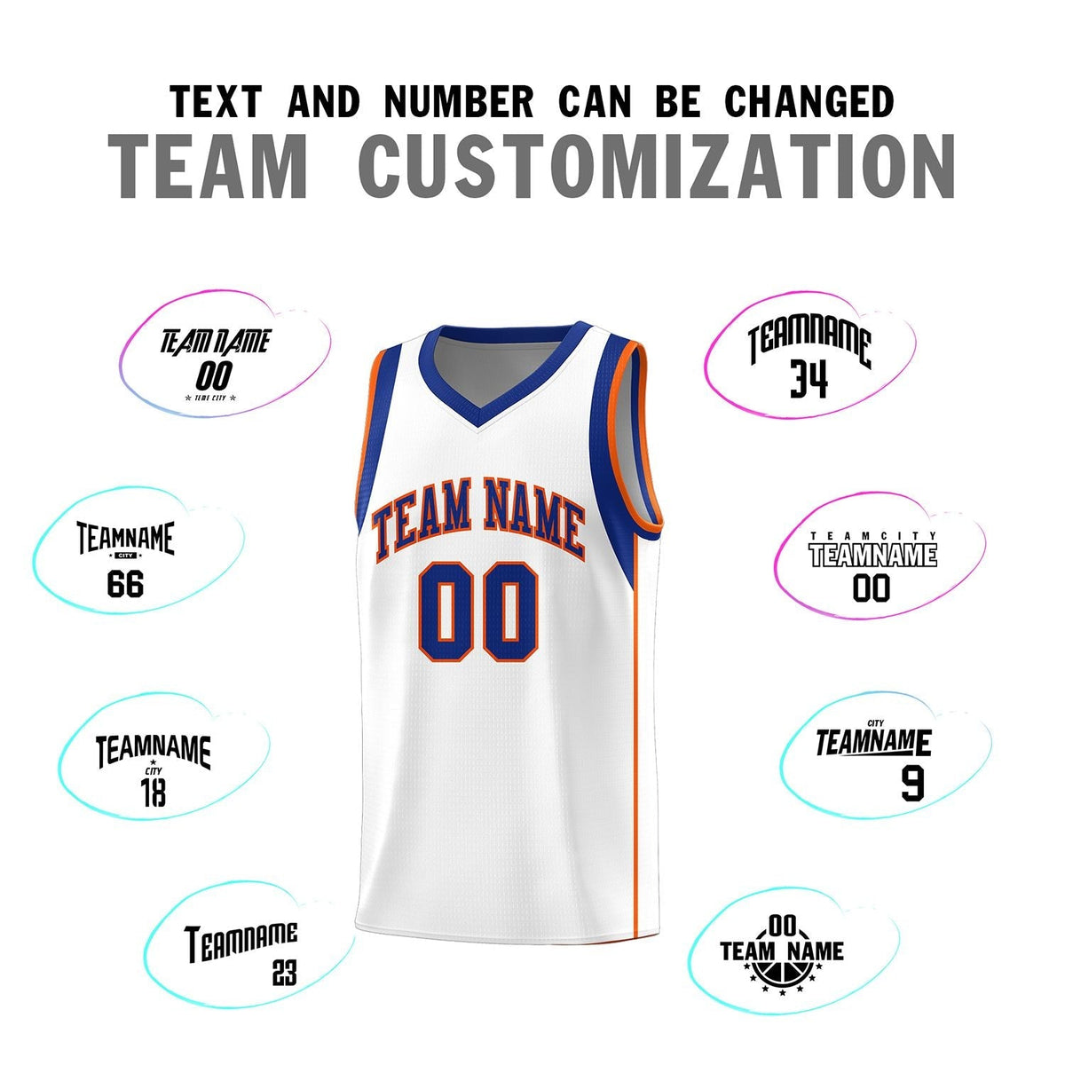 Custom White Royal-Orange Sleeve Color Blocking Classic Sports Uniform Basketball Jersey