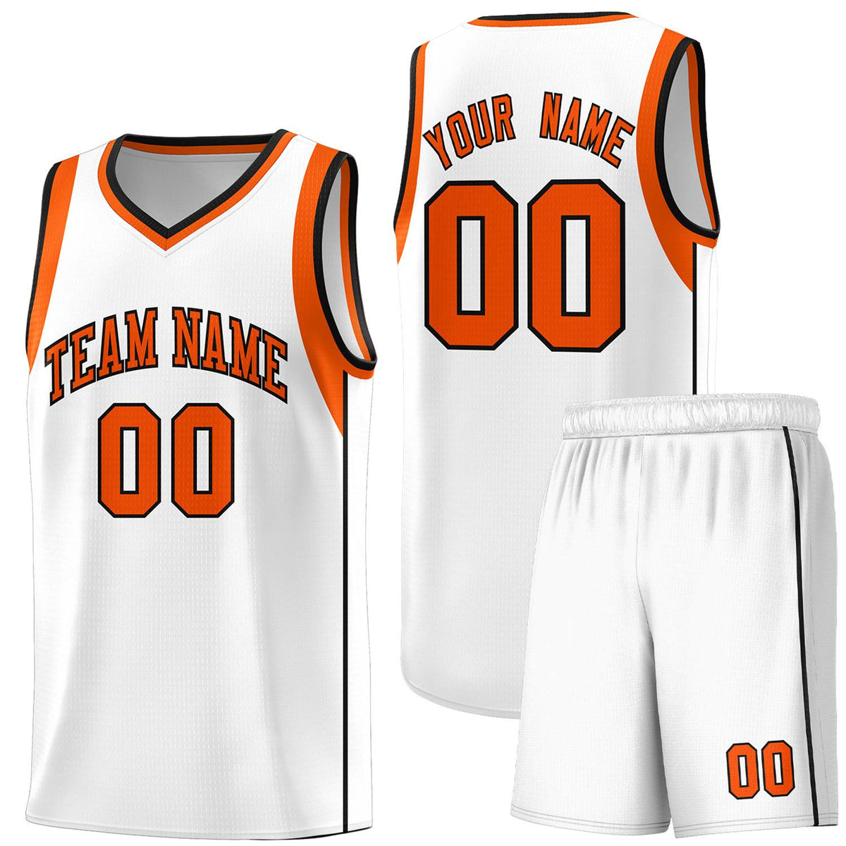 Custom White Orange-Black Sleeve Color Blocking Classic Sports Uniform Basketball Jersey