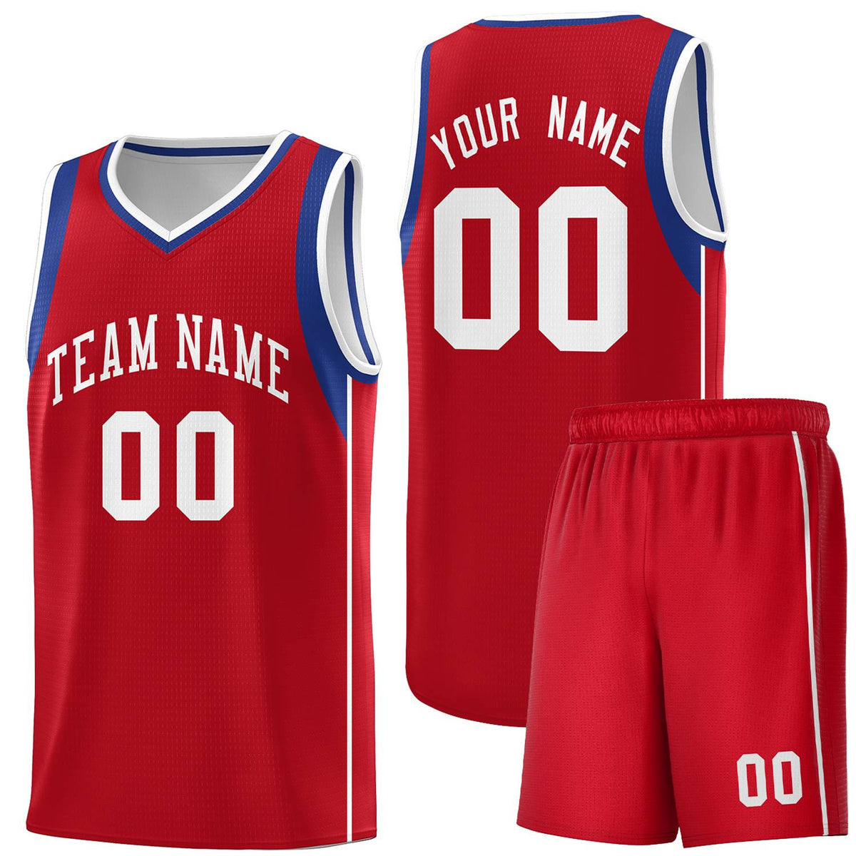 Custom Red Royal-White Sleeve Color Blocking Classic Sports Uniform Basketball Jersey
