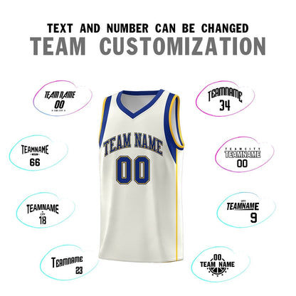 Custom Cream Royal-Gold Sleeve Color Blocking Classic Sports Uniform Basketball Jersey