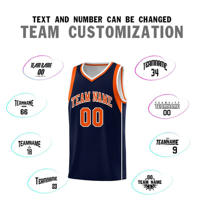 Custom Navy Orange-White Sleeve Color Blocking Classic Sports Uniform Basketball Jersey