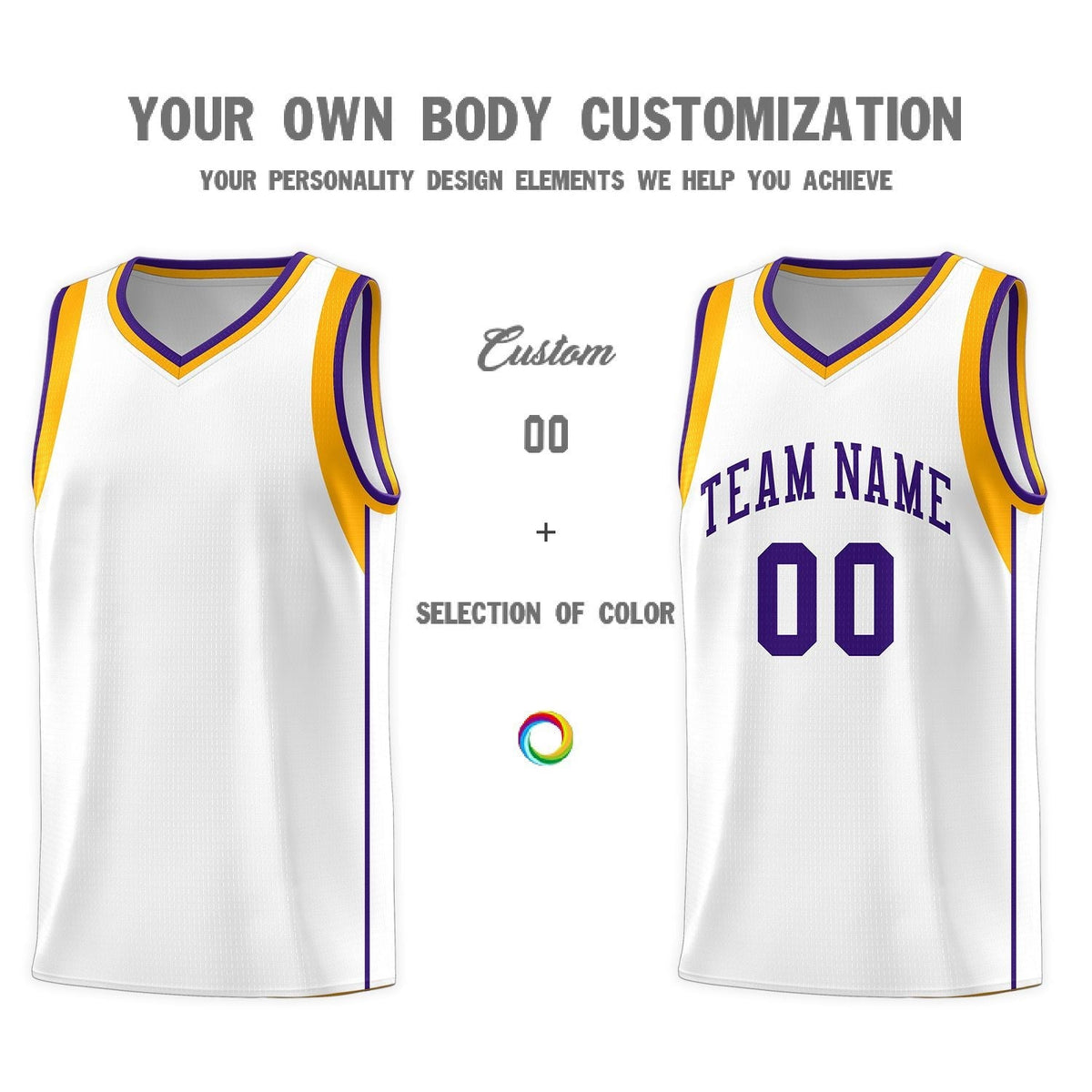 Custom White Purple-Aqua Sleeve Color Blocking Classic Sports Uniform Basketball Jersey