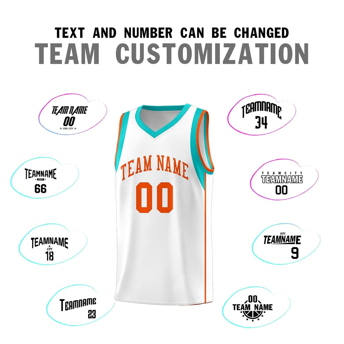 Custom White Orange Sleeve Color Blocking Classic Sports Uniform Basketball Jersey