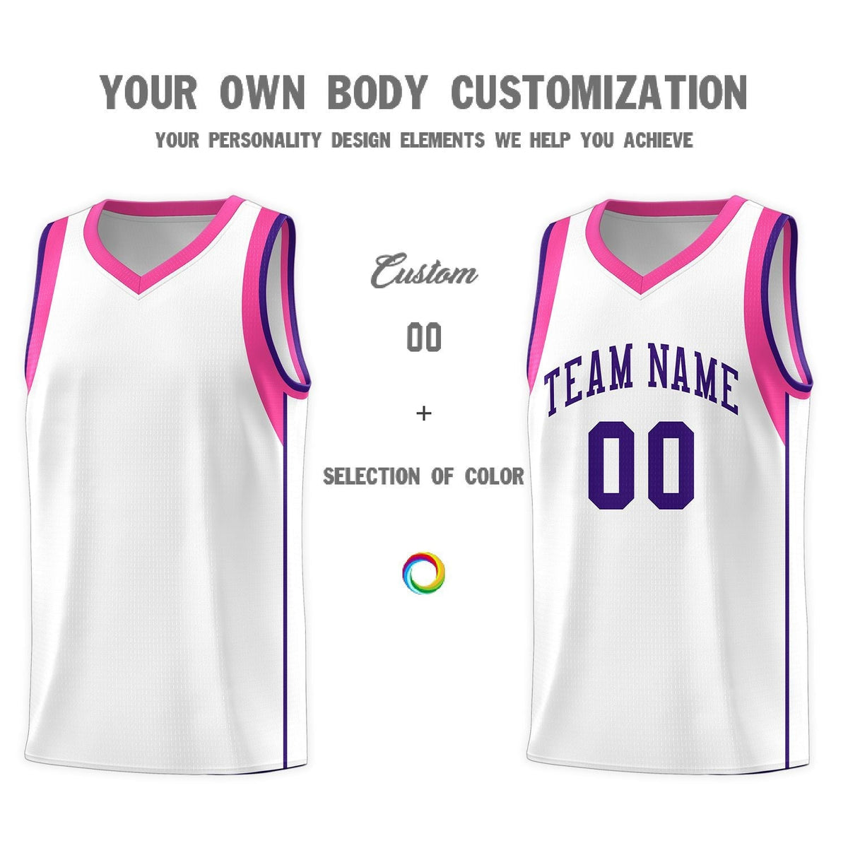 Custom White Purple Sleeve Color Blocking Classic Sports Uniform Basketball Jersey