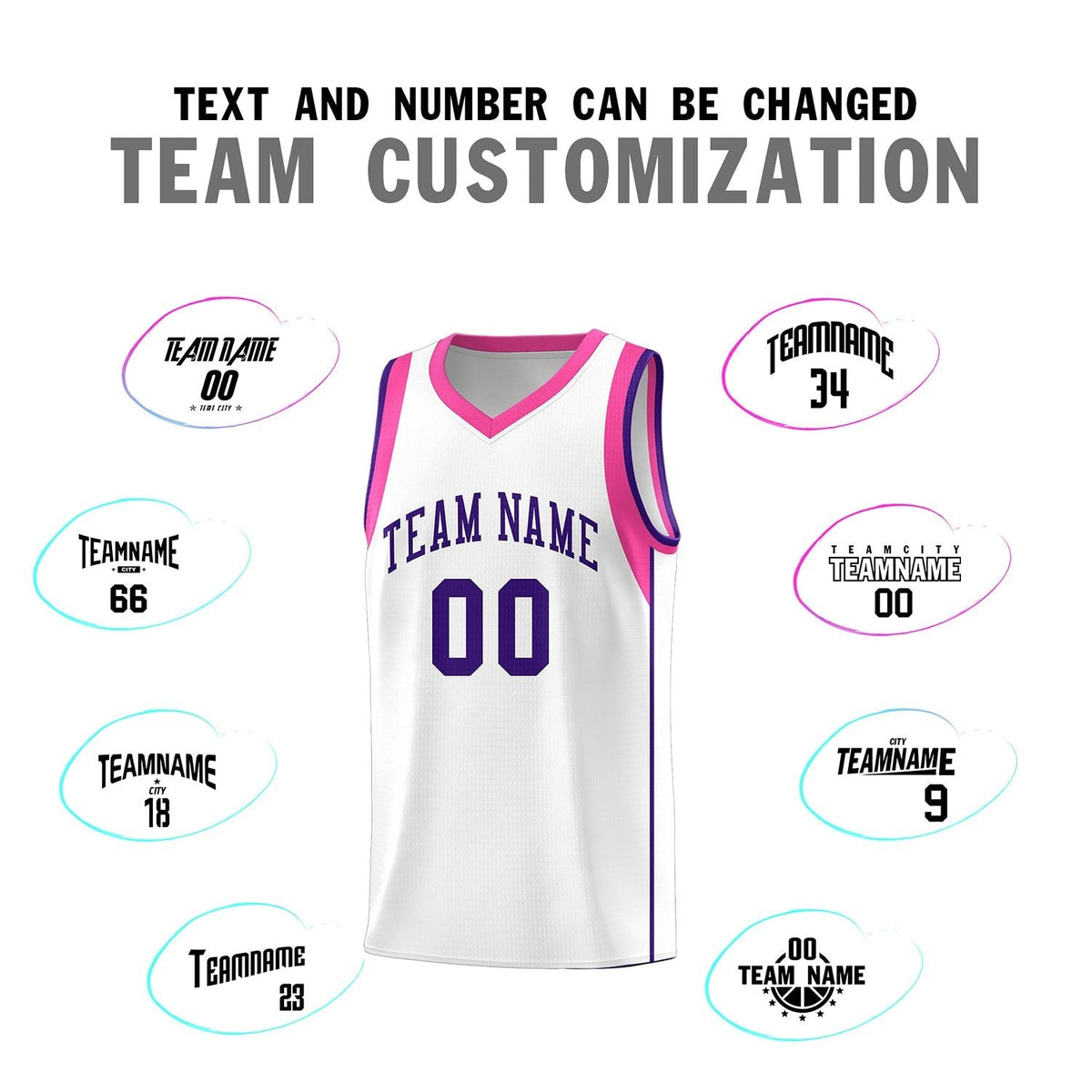 Custom White Purple Sleeve Color Blocking Classic Sports Uniform Basketball Jersey