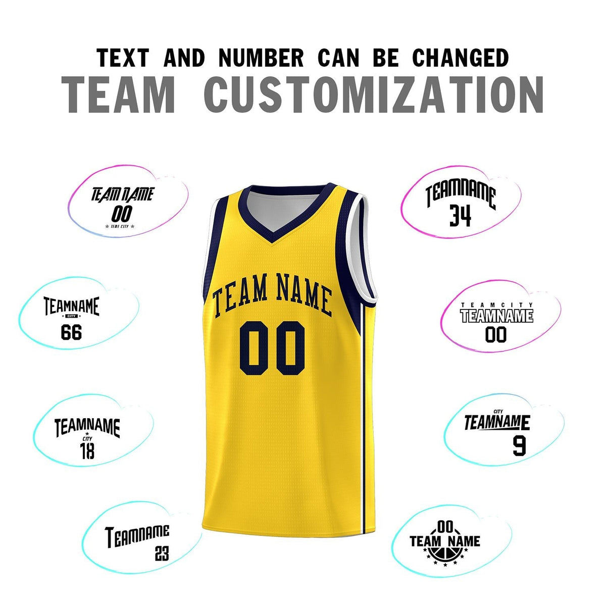 Custom Gold Navy Sleeve Color Blocking Classic Sports Uniform Basketball Jersey