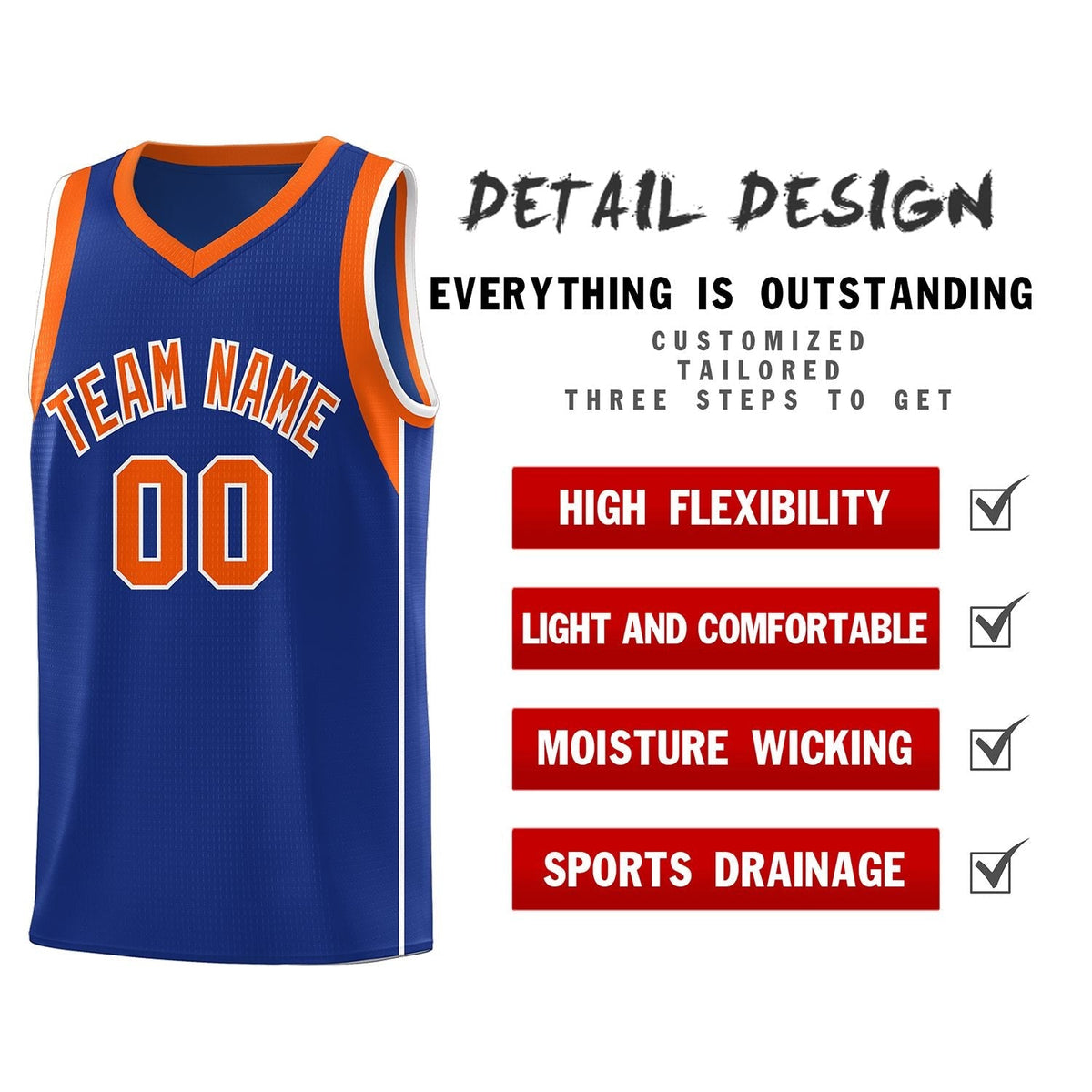 Custom Royal Orange-White Sleeve Color Blocking Classic Sports Uniform Basketball Jersey