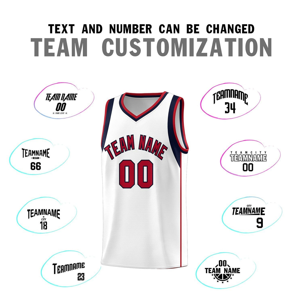 Custom White Navy-Red Sleeve Color Blocking Classic Sports Uniform Basketball Jersey