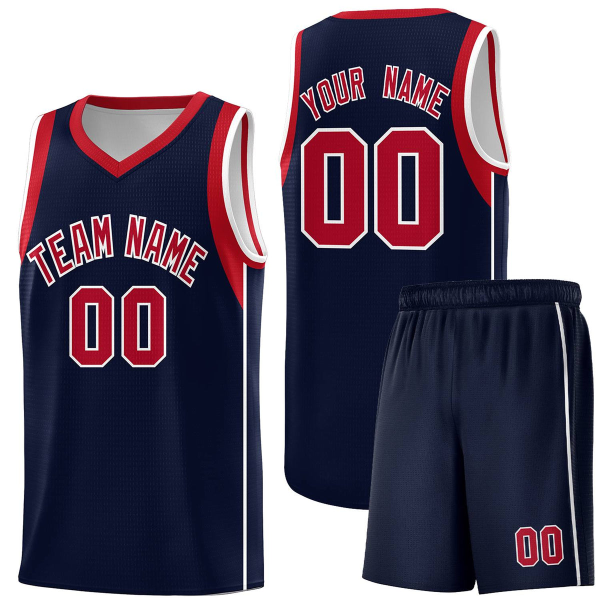 Custom Navy Red-White Sleeve Color Blocking Classic Sports Uniform Basketball Jersey