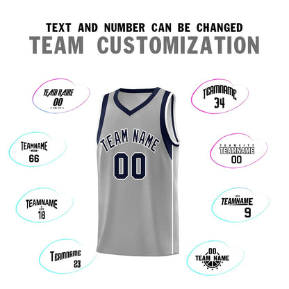 Custom Gray Navy-White Sleeve Color Blocking Classic Sports Uniform Basketball Jersey