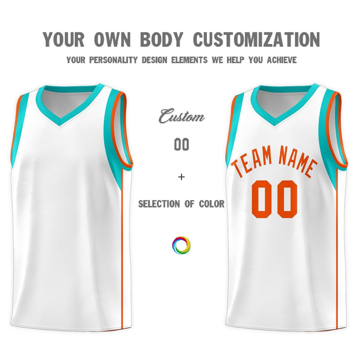 Custom White Orange Sleeve Color Blocking Classic Sports Uniform Basketball Jersey