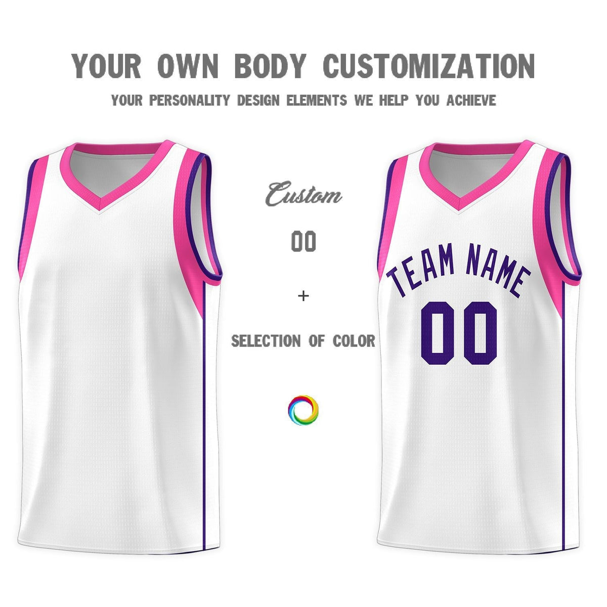 Custom White Purple Sleeve Color Blocking Classic Sports Uniform Basketball Jersey