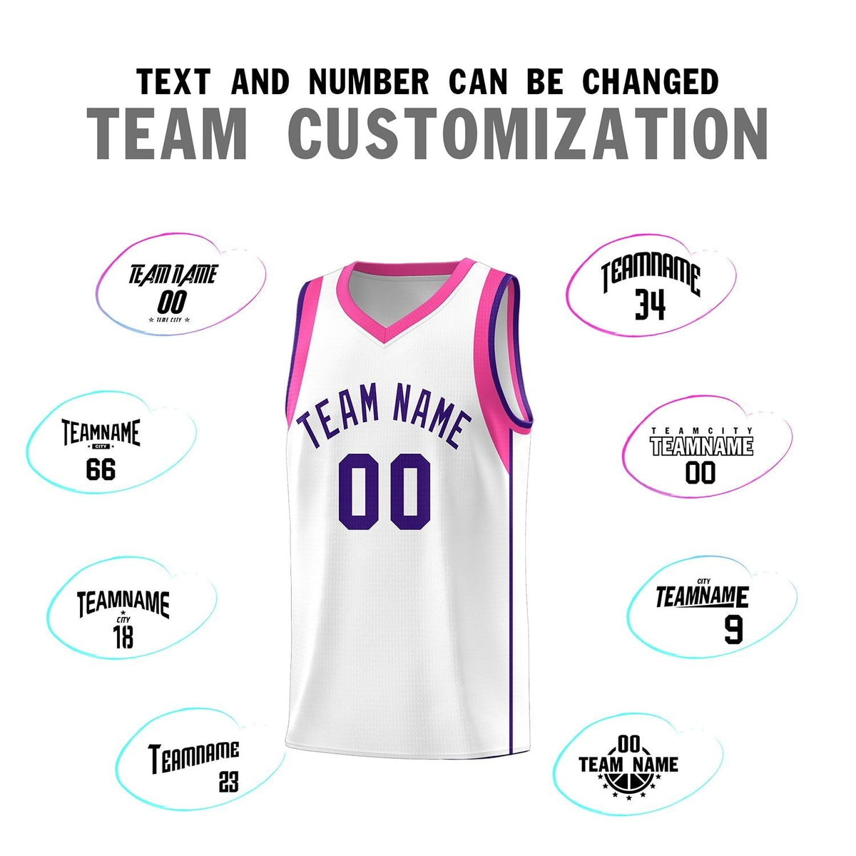 Custom White Purple Sleeve Color Blocking Classic Sports Uniform Basketball Jersey