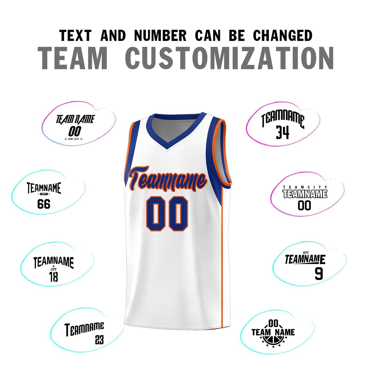 Custom White Royal-Orange Sleeve Color Blocking Classic Sports Uniform Basketball Jersey