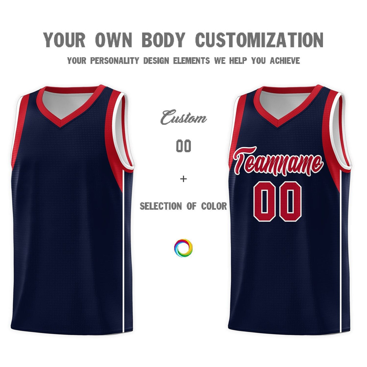 Custom Navy Red-White Sleeve Color Blocking Classic Sports Uniform Basketball Jersey