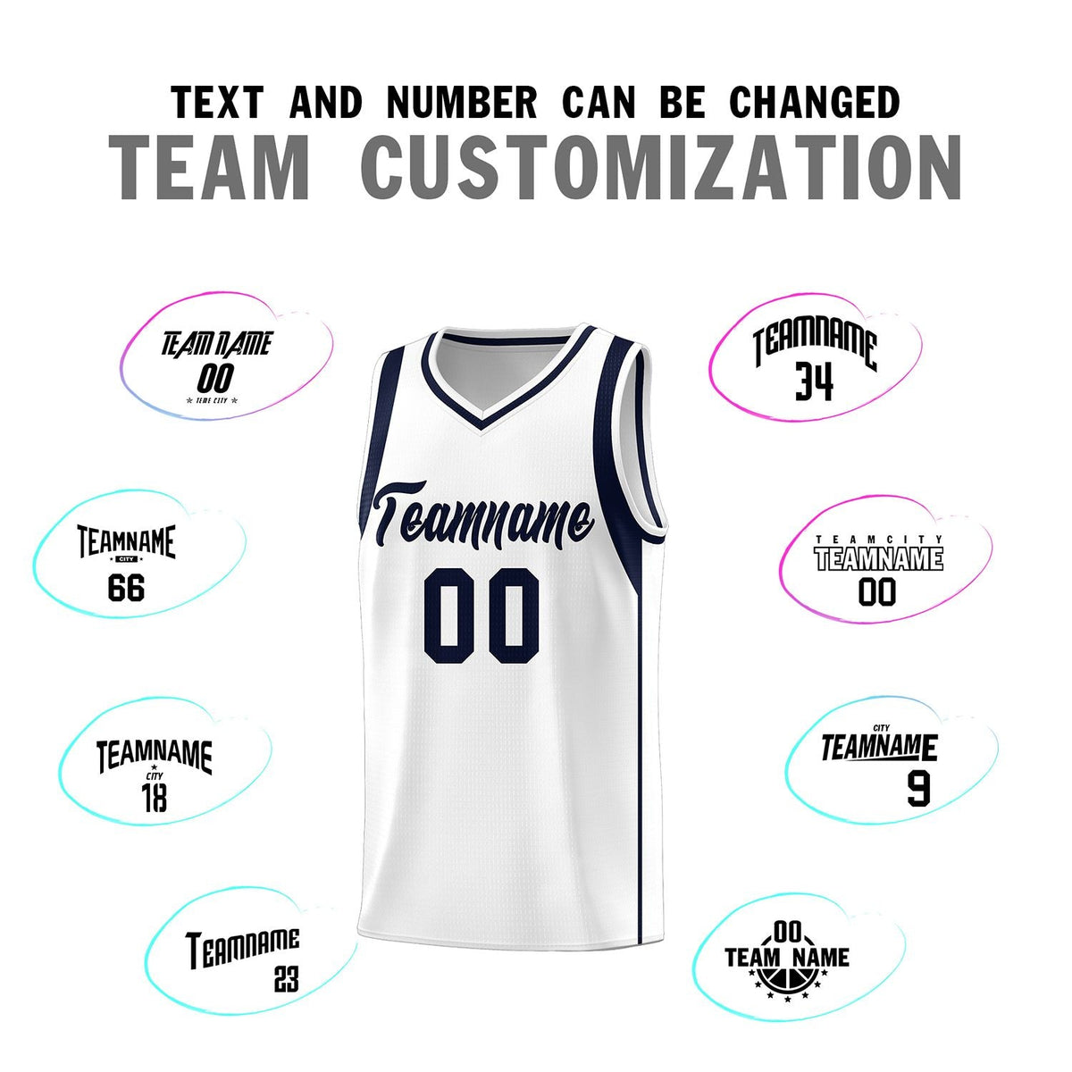 Custom White Navy Sleeve Color Blocking Classic Sports Uniform Basketball Jersey