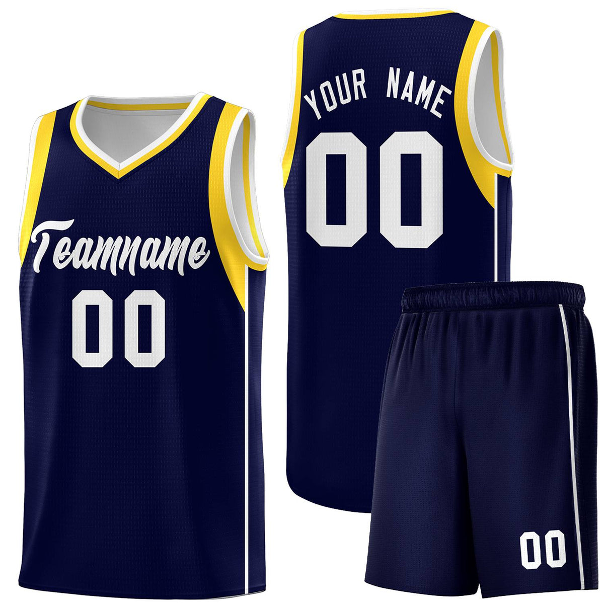 Custom Navy White-Gold Sleeve Color Blocking Classic Sports Uniform Basketball Jersey