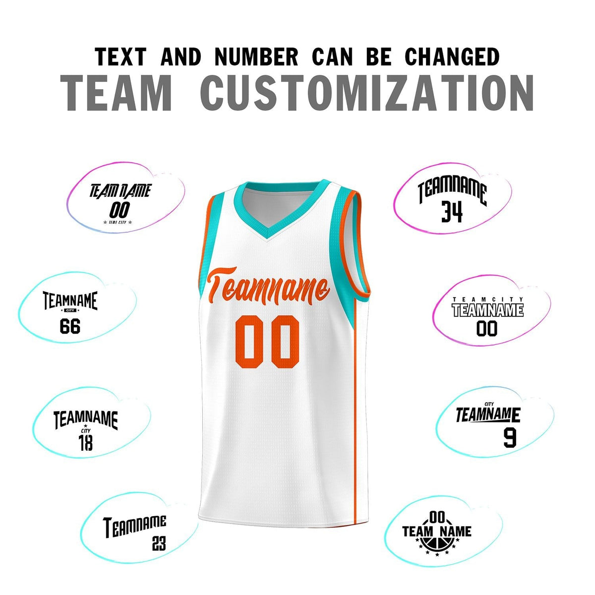 Custom White Orange Sleeve Color Blocking Classic Sports Uniform Basketball Jersey