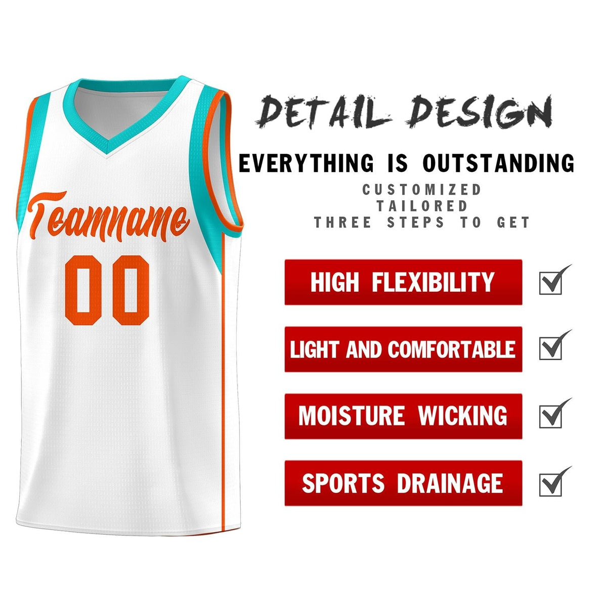 Custom White Orange Sleeve Color Blocking Classic Sports Uniform Basketball Jersey