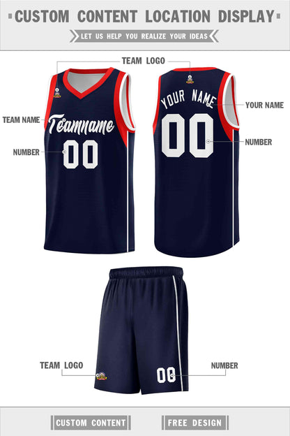 Custom Navy White-Red Sleeve Color Blocking Classic Sports Uniform Basketball Jersey