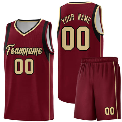 Custom Crimson Khaki Black Sleeve Color Blocking Classic Sports Uniform Basketball Jersey