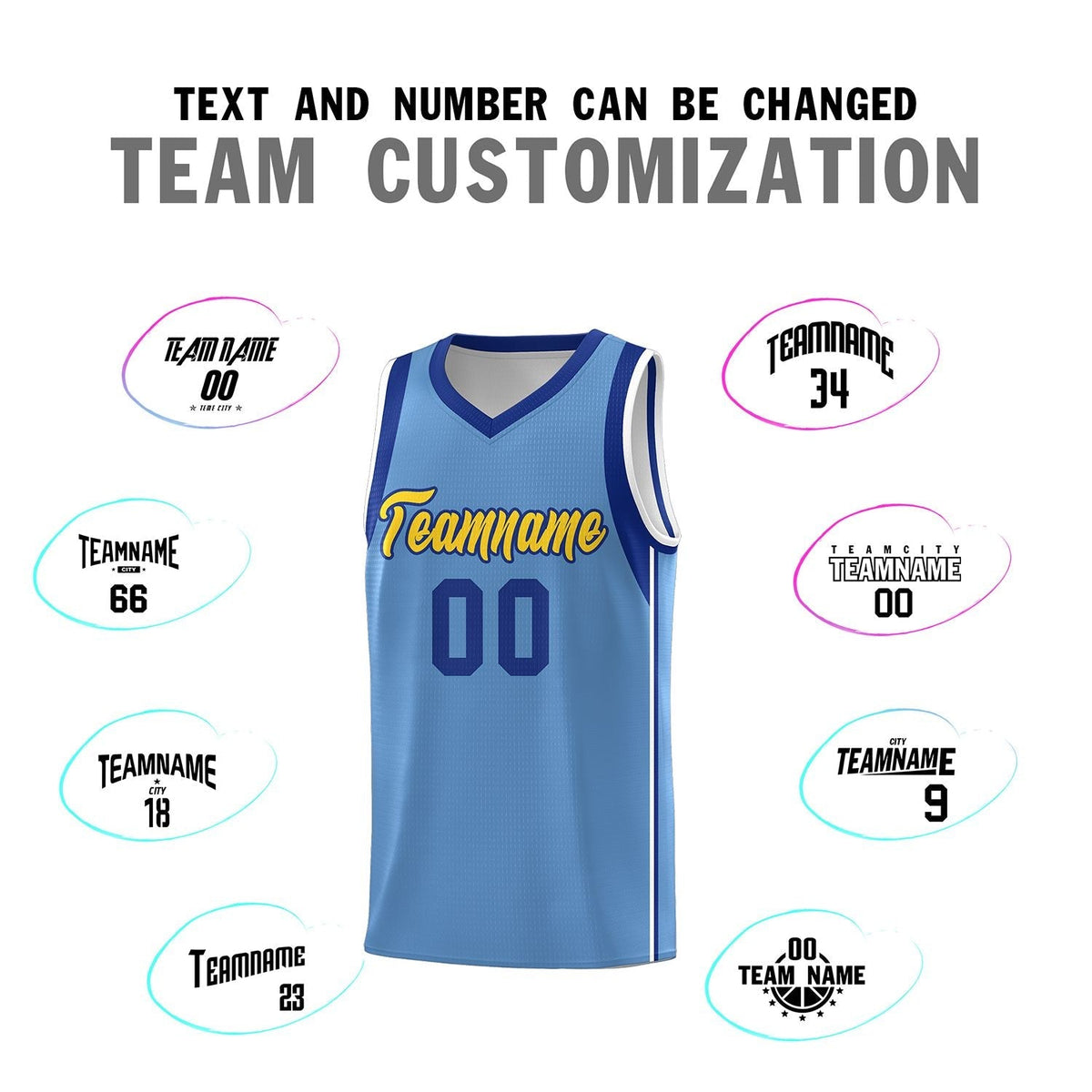 Custom Powder Blue Royal-Gold Sleeve Color Blocking Classic Sports Uniform Basketball Jersey