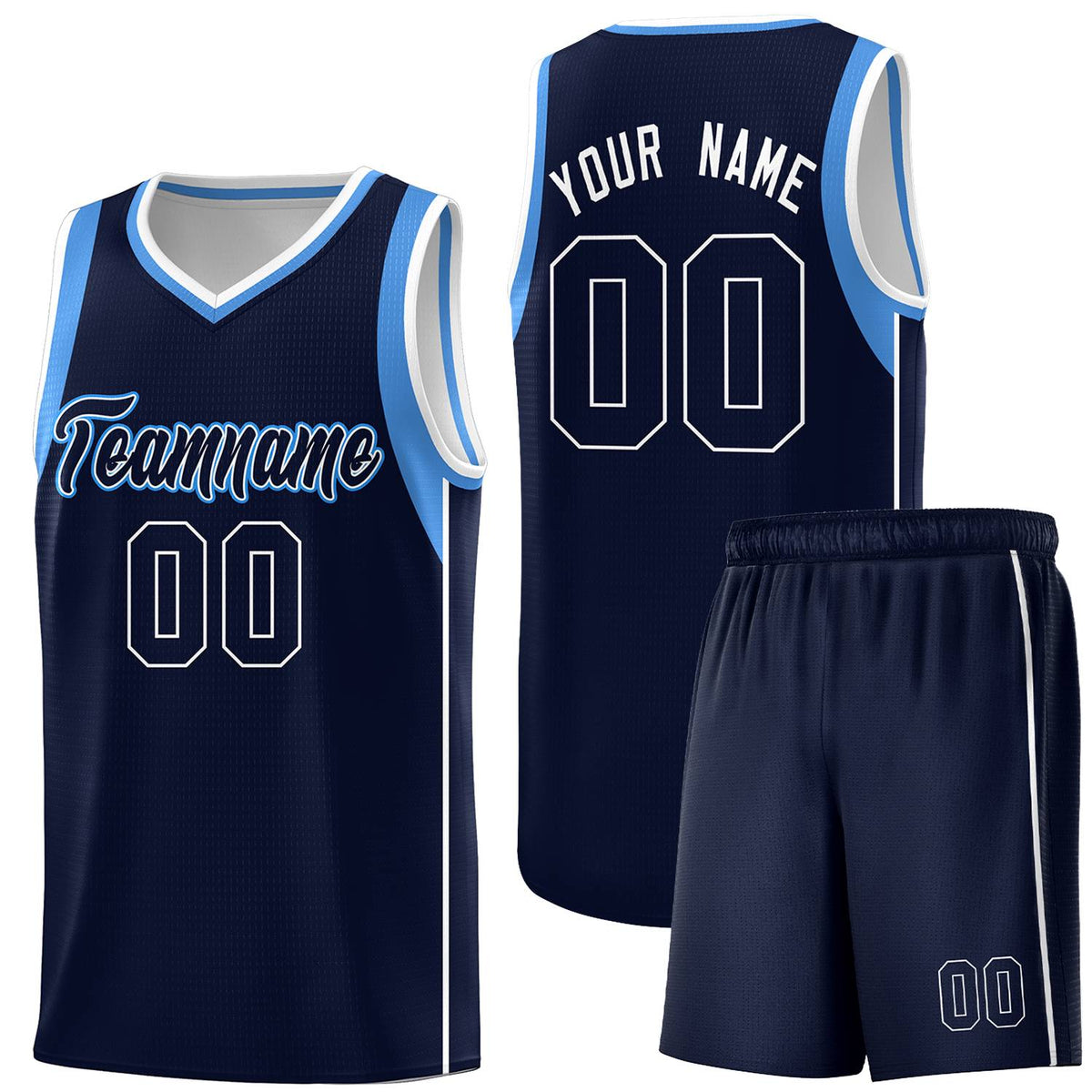 Custom Navy Powder Blue-White Sleeve Color Blocking Classic Sports Uniform Basketball Jersey