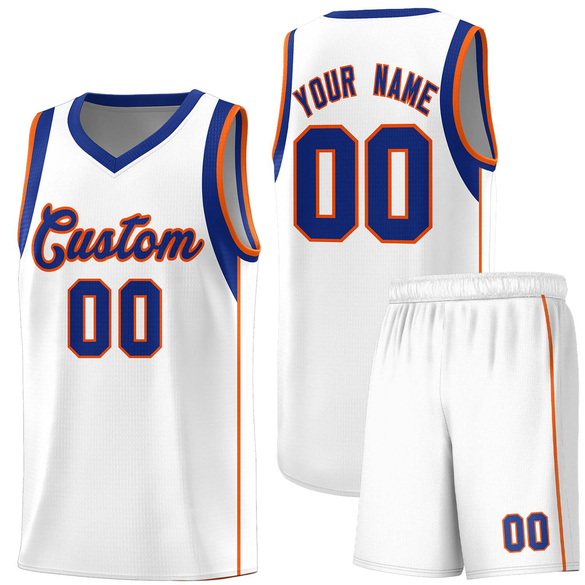 Custom White Royal-Orange Sleeve Color Blocking Classic Sports Uniform Basketball Jersey