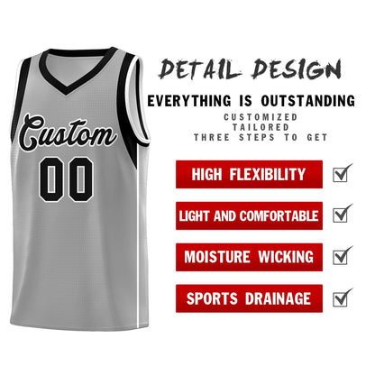Custom Gray Black-White Sleeve Color Blocking Classic Sports Uniform Basketball Jersey