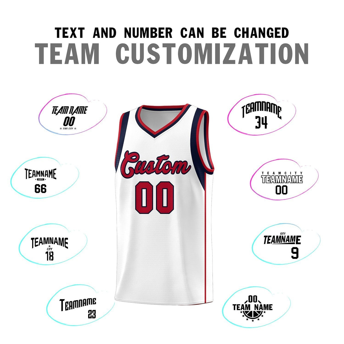 Custom White Navy-Red Sleeve Color Blocking Classic Sports Uniform Basketball Jersey