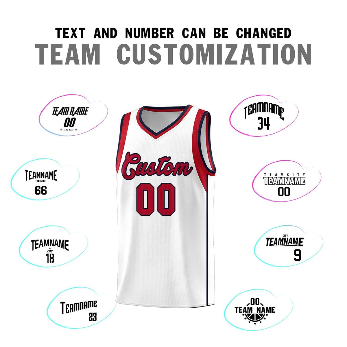 Custom White Red-Navy Sleeve Color Blocking Classic Sports Uniform Basketball Jersey