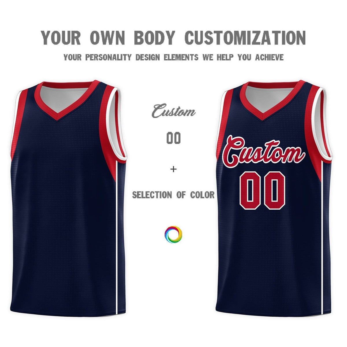 Custom Navy Red-White Sleeve Color Blocking Classic Sports Uniform Basketball Jersey
