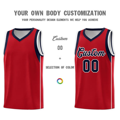 Custom Red Navy-White Sleeve Color Blocking Classic Sports Uniform Basketball Jersey