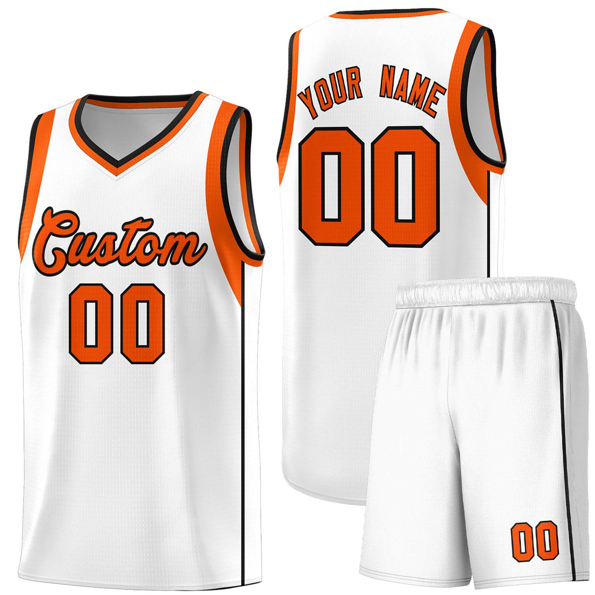 Custom White Orange-Black Sleeve Color Blocking Classic Sports Uniform Basketball Jersey