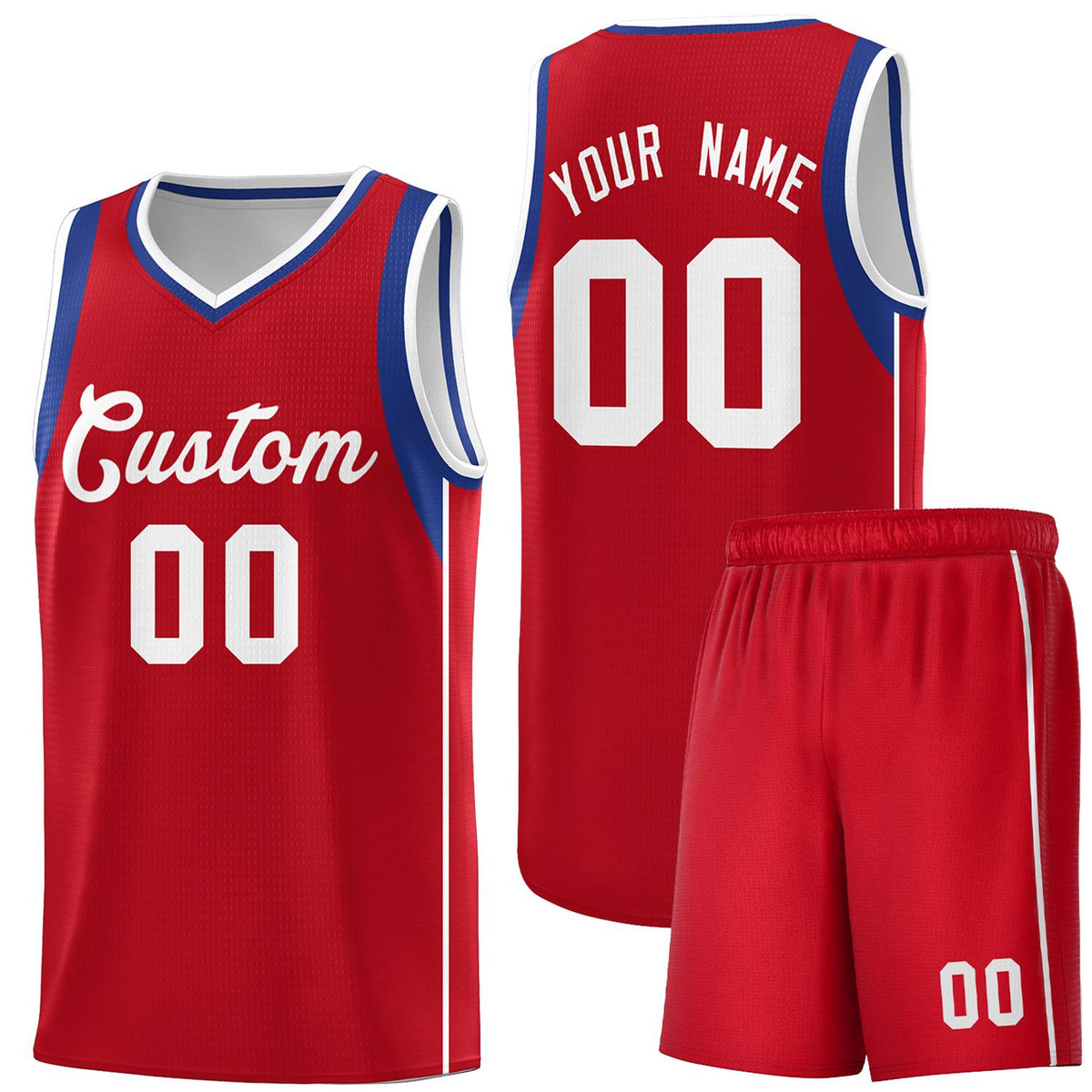 Custom Red Royal-White Sleeve Color Blocking Classic Sports Uniform Basketball Jersey