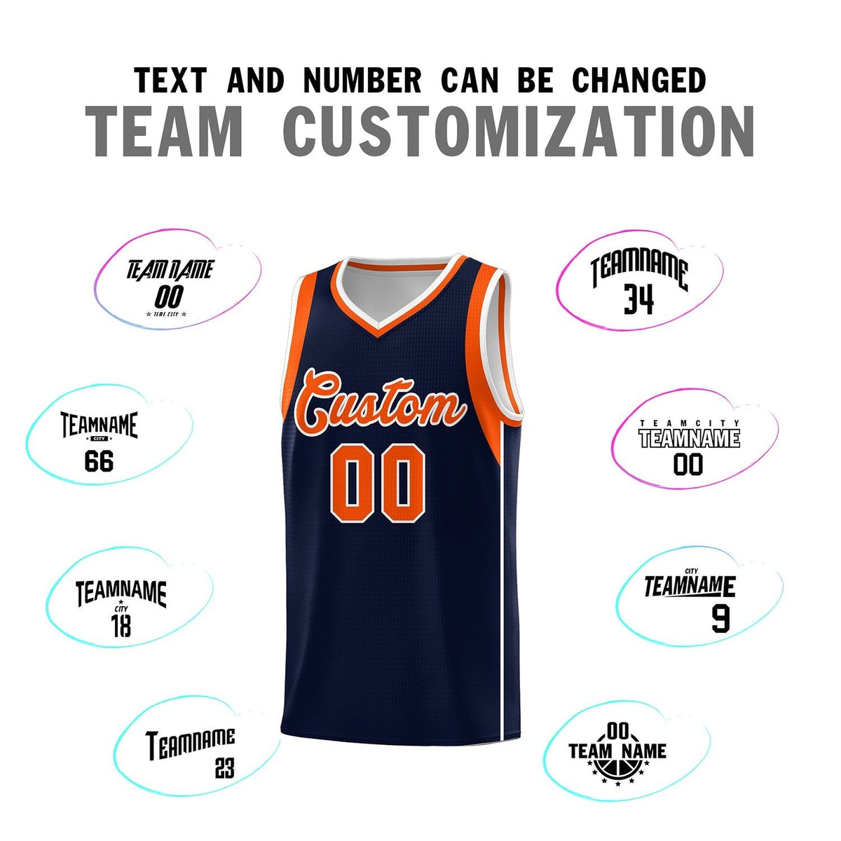 Custom Navy Orange-White Sleeve Color Blocking Classic Sports Uniform Basketball Jersey