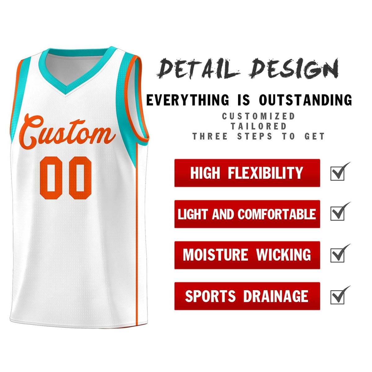 Custom White Orange Sleeve Color Blocking Classic Sports Uniform Basketball Jersey