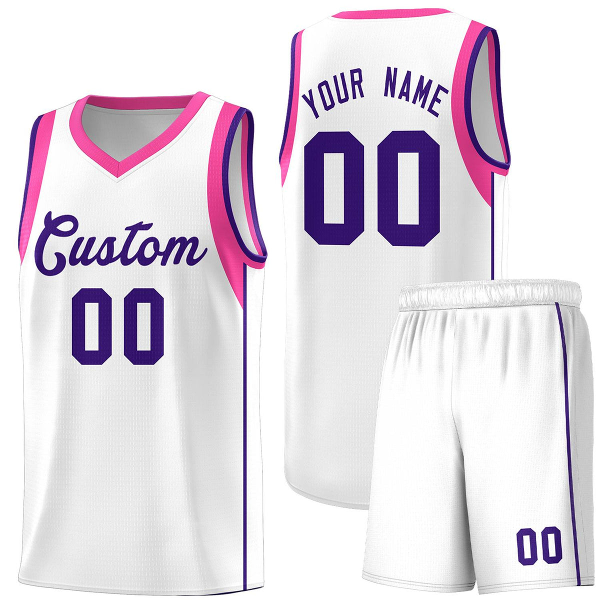 Custom White Purple Sleeve Color Blocking Classic Sports Uniform Basketball Jersey