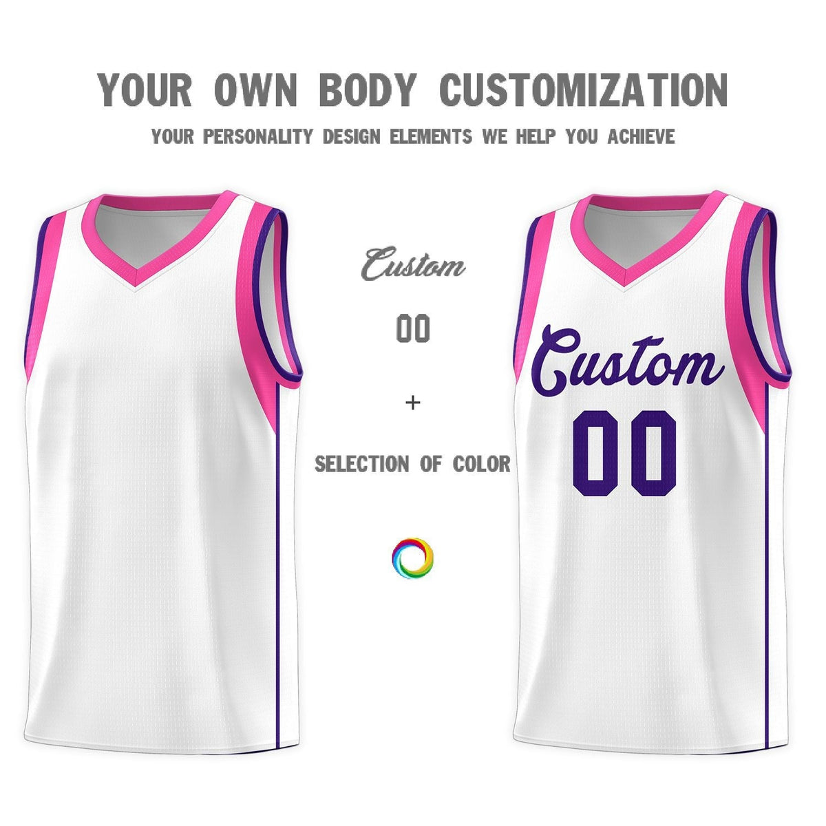 Custom White Purple Sleeve Color Blocking Classic Sports Uniform Basketball Jersey