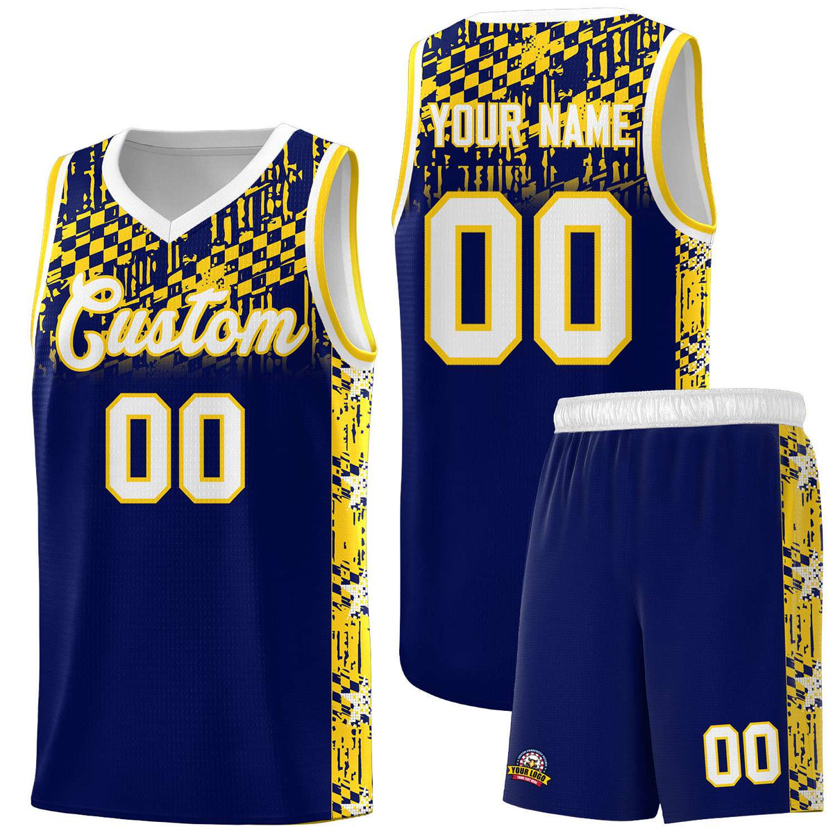 Custom Navy Mosaic Stars Pattern Sports Uniform Basketball Jersey