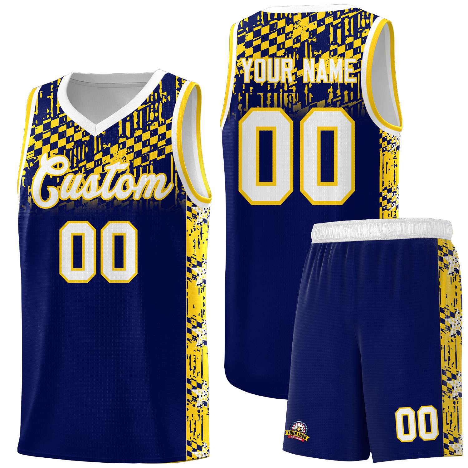 Custom Navy Mosaic Stars Pattern Sports Uniform Basketball Jersey