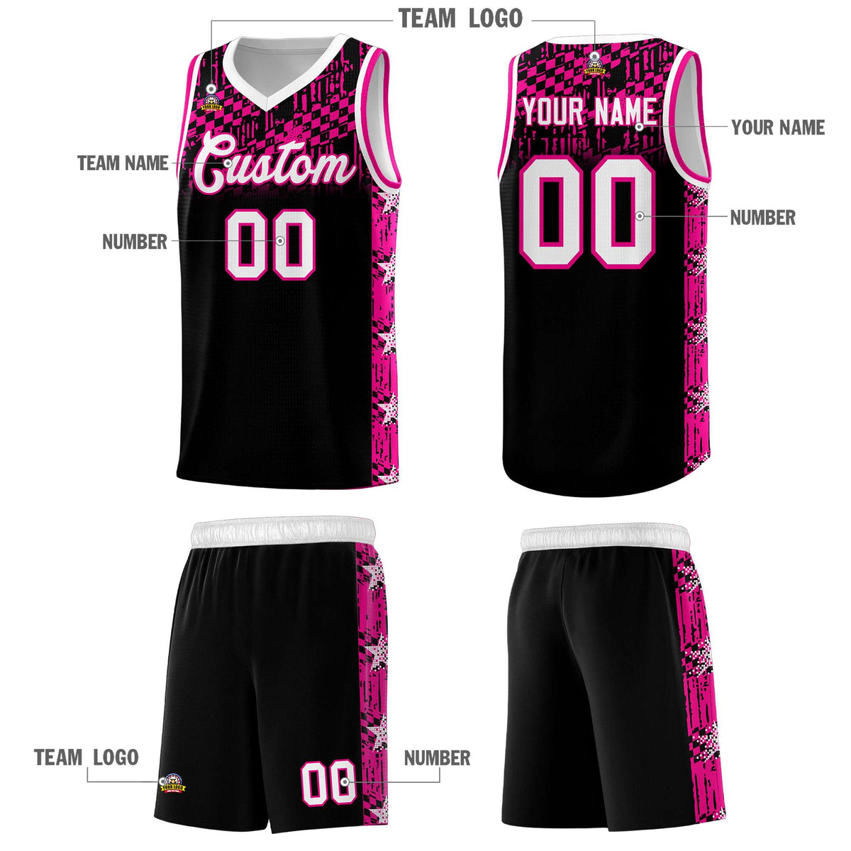 Custom Black Mosaic Stars Pattern Sports Uniform Basketball Jersey